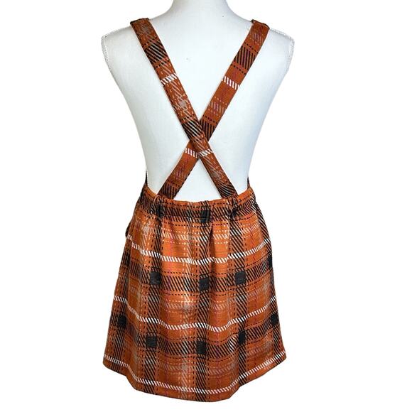 Honey & Sparkle Skirtall Size Large Orange Plaid Zip Front Pockets Elastic Waist - Picture 5 of 12